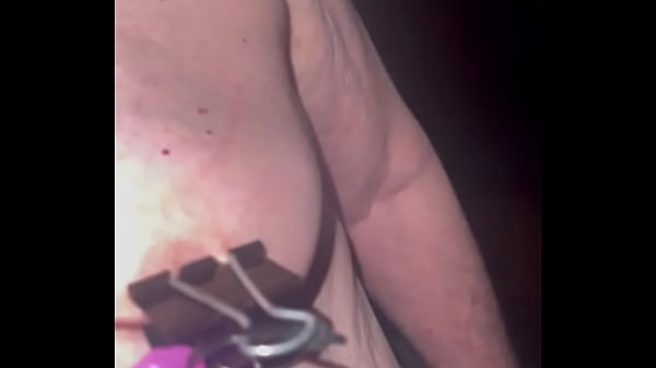Nipple clamps. Exquisite pain! Hard cock