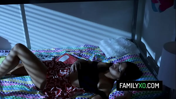 Cute teen step sister Violet Rain wakes up her step brother and begs him to have sex with him